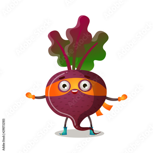 Purple beetroot in traditional mask of superhero vector illustration