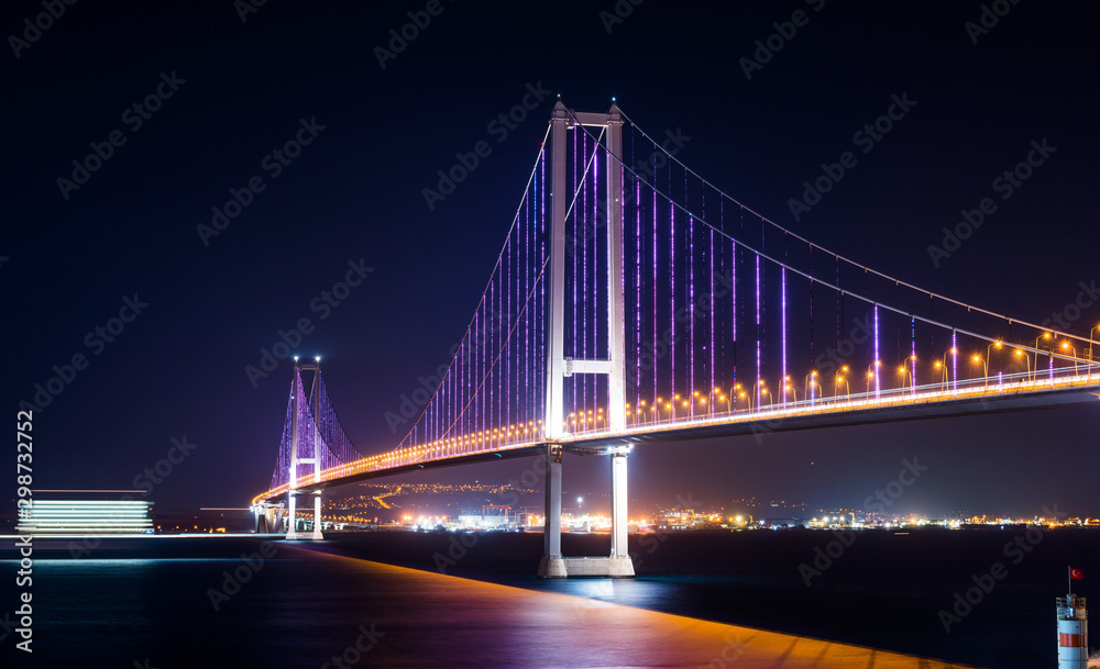 Osmangazi Bridge (Izmit Bay Bridge). IZMIT, KOCAELI, TURKEY. Longest bridge in Turkey and the fourth-longest suspension bridge in the world by the length of its central span..