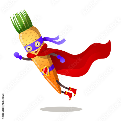 Red carrot in traditional costume of superhero vector illustration