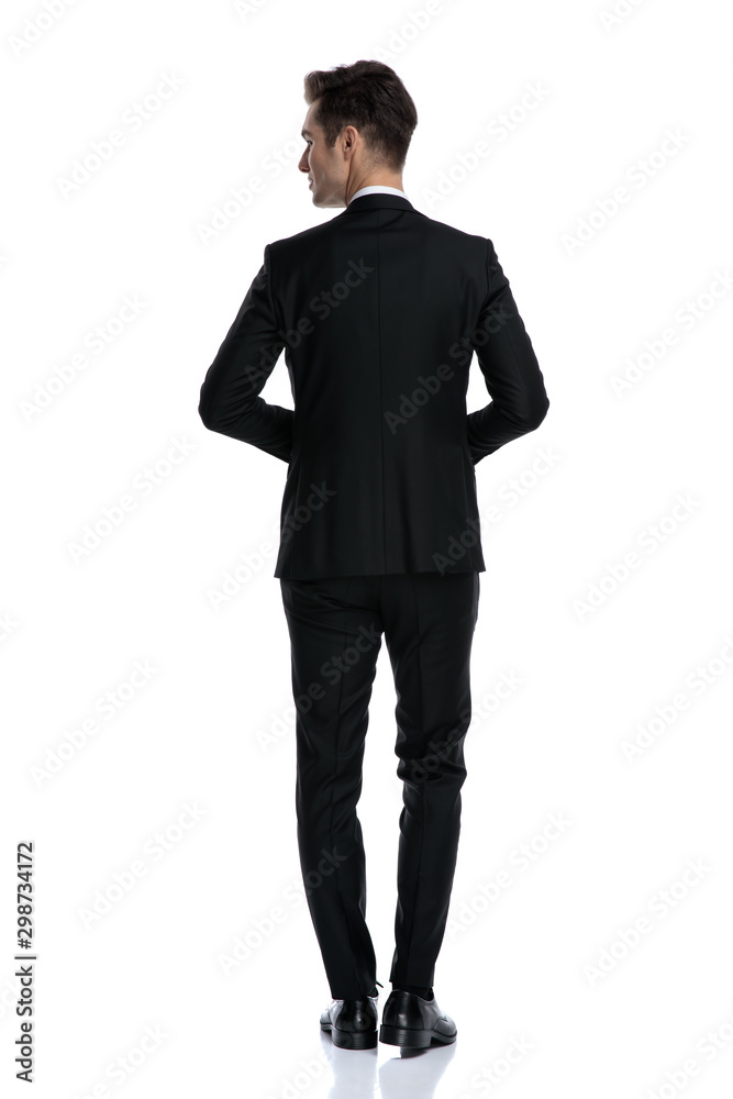 back view of young elegant man in tuxedo back view of young elegant man in tuxedo
