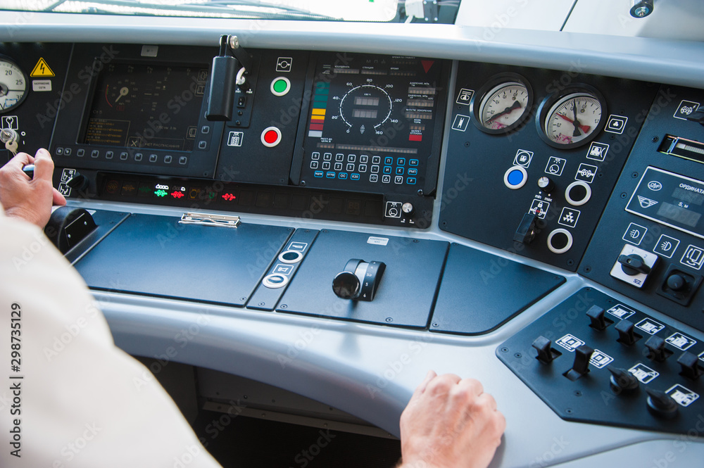 Obraz premium Interior of a train operator's cab