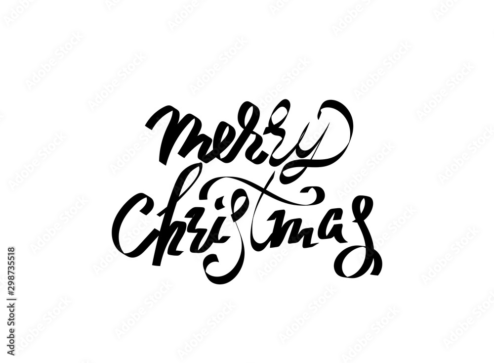 Merry Christmas. Vector text Calligraphic Lettering design card template with snowflakes. Creative typography for Holiday Greeting Gift Poster. Calligraphy Font style Banner.