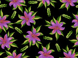 beautiful lily flower with leaves branches seamless pattern 
