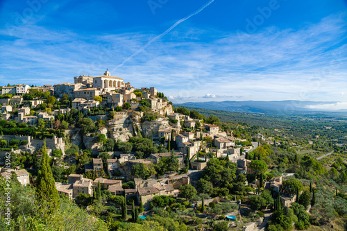 Landscape with hilltop village Gordes in the French Provence photo