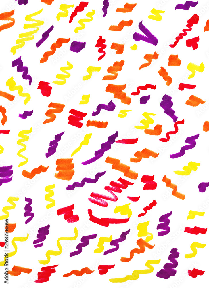 Abstract background with multi-colored hand-drawn random zigzags and curls