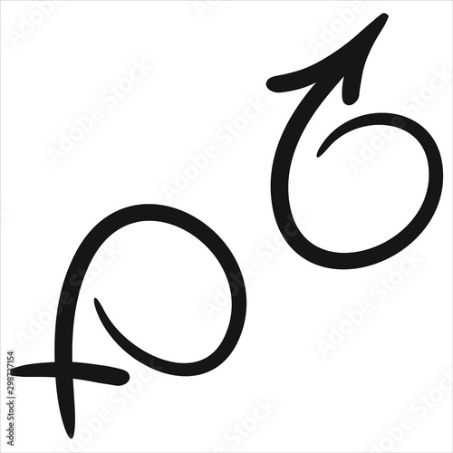 Male and female symbol. Hand drawn sex symbol sign.