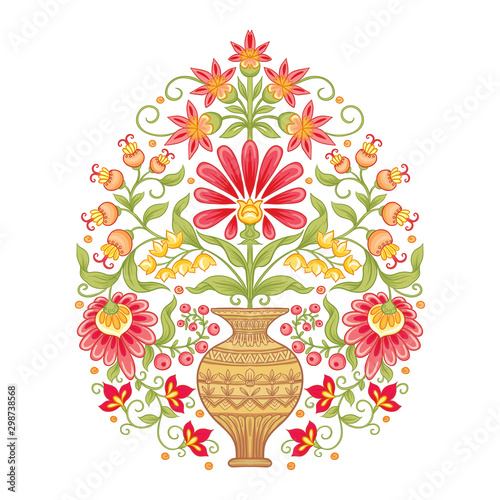 Tradition mughal motif, fantasy flowers in retro, vintage style. Element for design. Vector illustration. Isolated on white background..