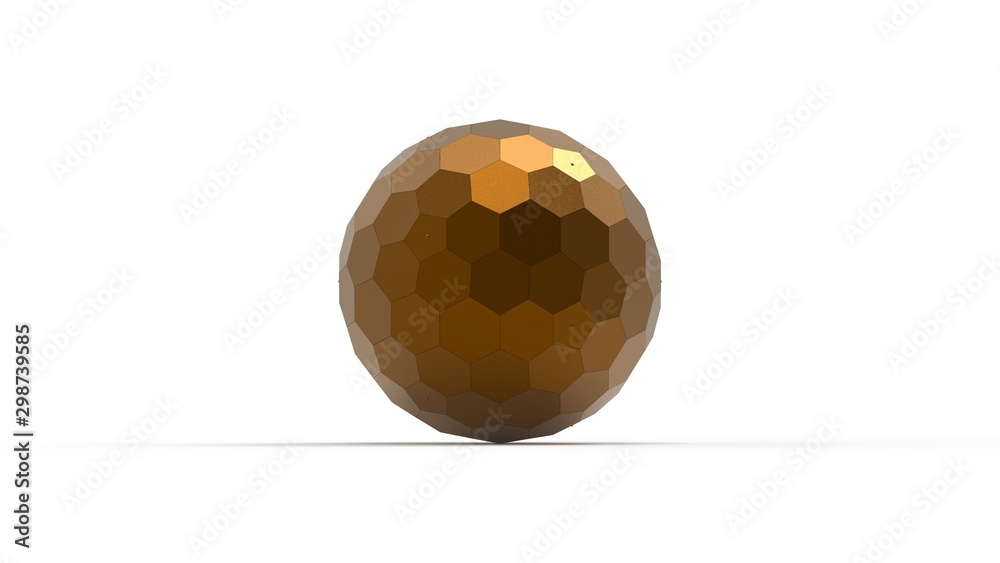 3d rendering of a honeycomb hexagon sphere isolated on white
