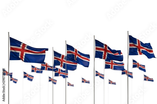 nice any feast flag 3d illustration. - Iceland isolated flags placed in row with soft focus and place for your content