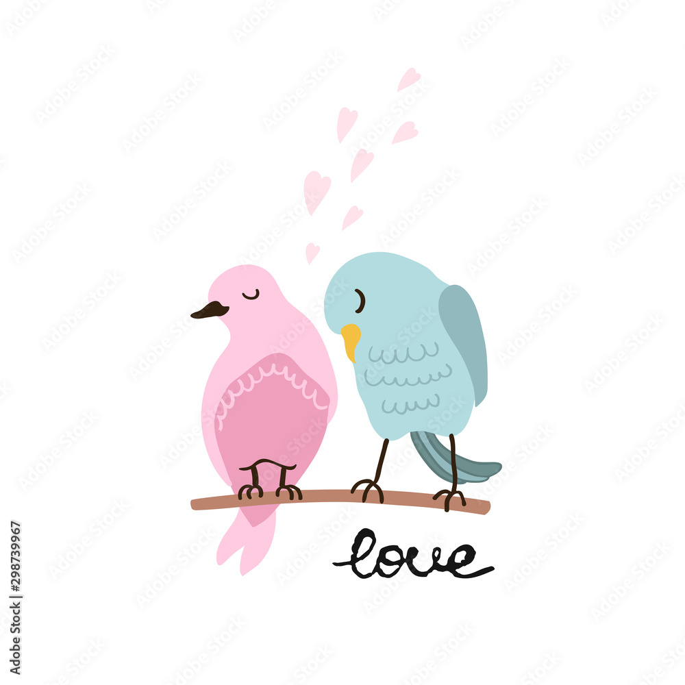 Vector colorful illustration of cute couple of birds in love. Can ...