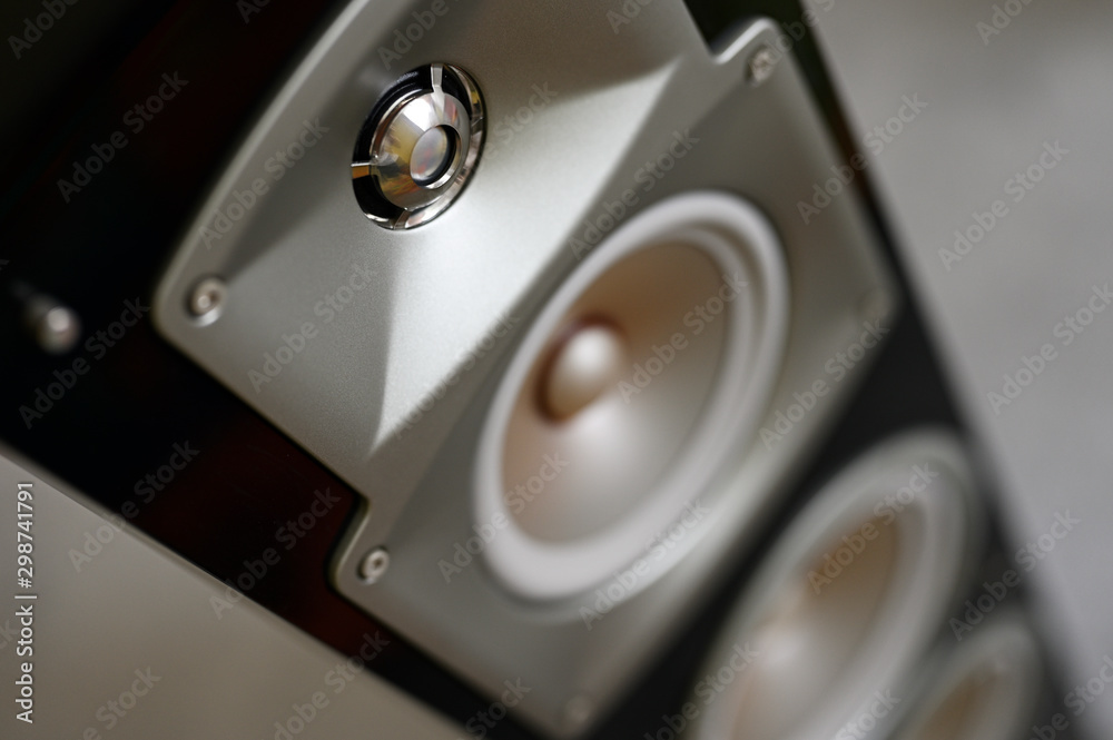 Column loudspeaker with tweeter, center and two woofers. Column loudspeaker with tweeter, center and two woofers.