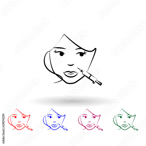 Botox on the lips multi color icon. Simple outline, thin line vector of antiaging icons for ui and ux, website or mobile application