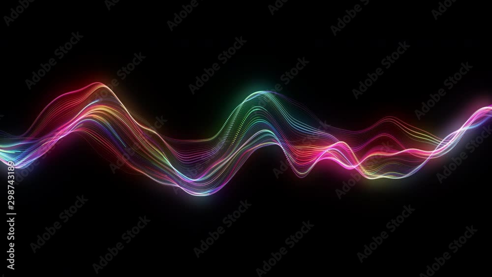 4K video. Lines abstract. Looped animation. Wave pattern. Dotted lines. Neon waves. particles background. Seamless loop. Blue gradient