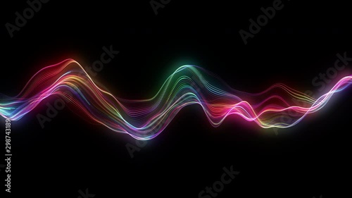 4K video. Lines abstract. Looped animation. Wave pattern. Dotted lines. Neon waves. particles background. Seamless loop. Blue gradient