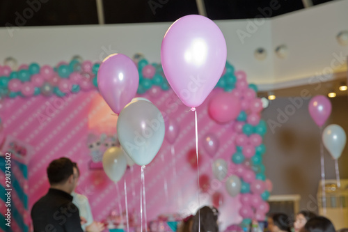 birthday Sweet pastel tone pink and white balloons isolate on pink background with clipping path .