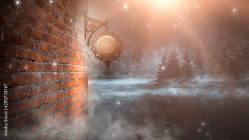 Dark street, a lantern on a...
