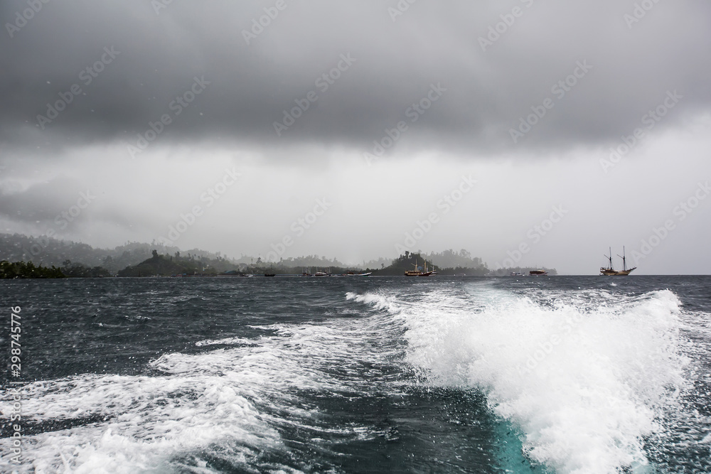 View to Waisai city from the sea in Raja Ampat, Indonesia