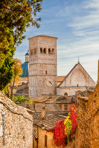 Assisi charming medieval historic center with St Rufinus Church