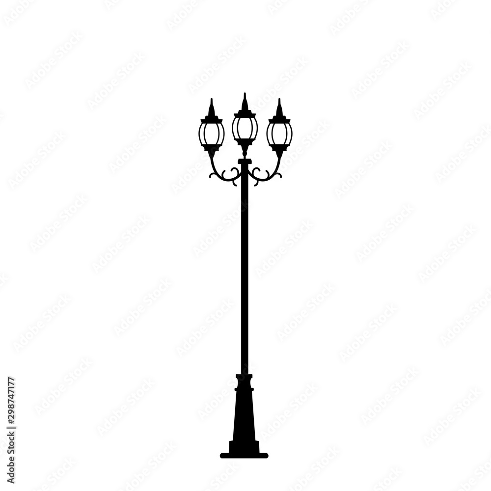 Simple drawing of an old fashion lamp post, black silhouette, vector