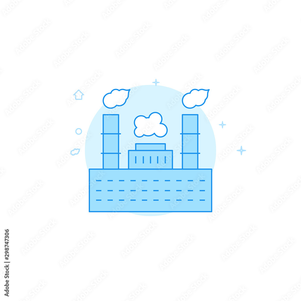 Plant, factory smoking chimney vector icon. Flat illustration. Filled line style. Blue monochrome design. Editable stroke. Adjust line weight. Plant, factory smoking chimney vector icon. Flat illustration. Filled line style. Blue monochrome design. Editable stroke. Adjust line weight.