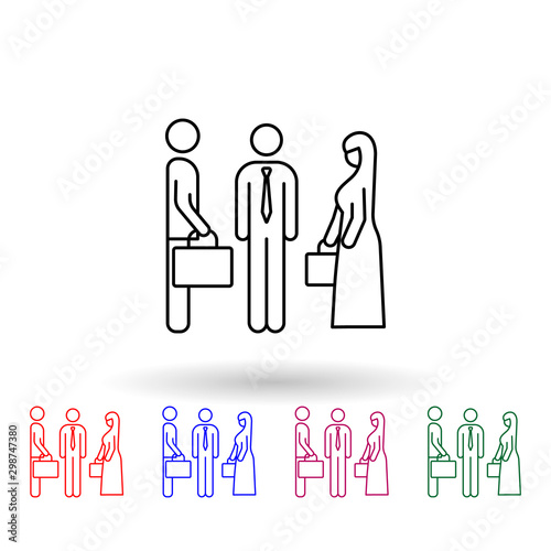 Boss, meeting, muslim businesswoman multi color icon. Simple thin line, outline vector of muslim businesswoman icons for ui and ux, website or mobile application