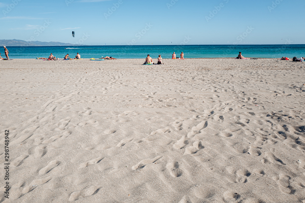 CAGLIARI, SARDINIA / OCTOBER 2019: The beautiful sand beach of Poetto