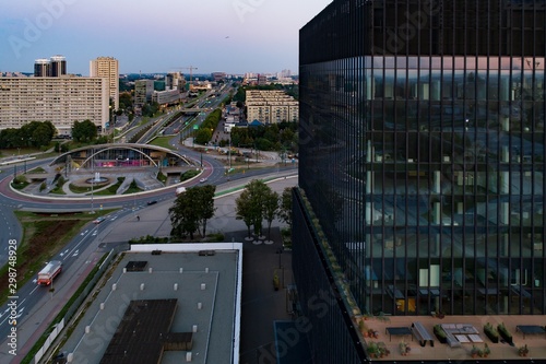 Aerial drone view on Katowice at early morning. Katowice in capital and the largest city of Silesia voivodeship.