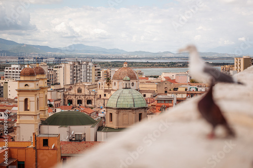 CAGLIARI, ITALY /OCTOBER 2019: Areal panoramic view of the old city