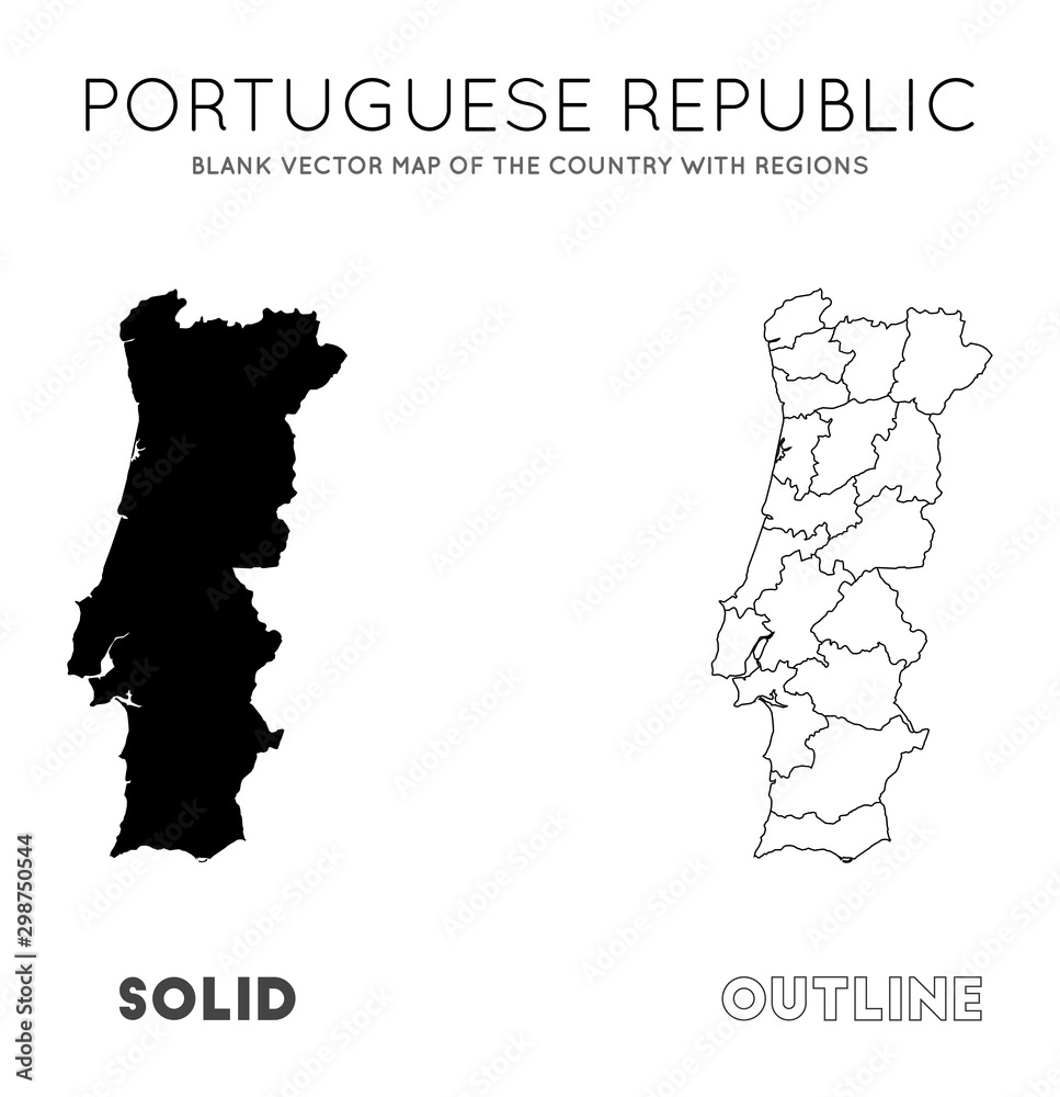 Portugal map. Blank vector map of the Country with regions. Borders of  Portugal for your infographic. Vector illustration. Stock Vector | Adobe  Stock