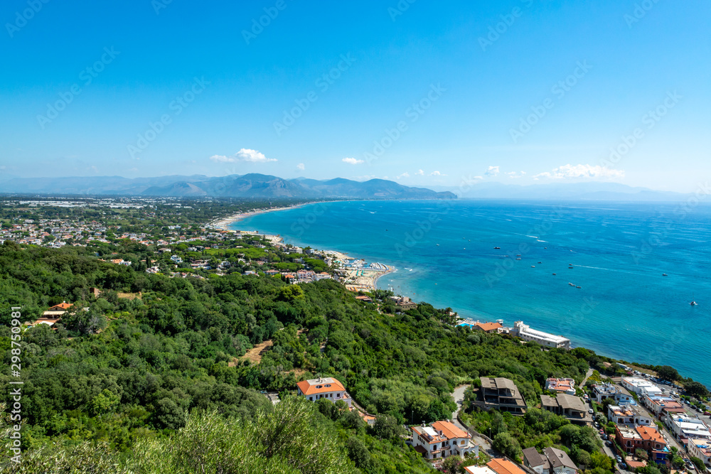 View on San Felice Circeo town and sea bay, Lazio, Italy