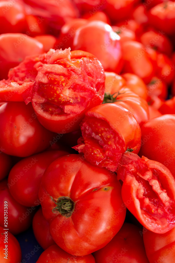 Red ripe tomatoes on farmets market close up Red ripe tomatoes on farmets market close up