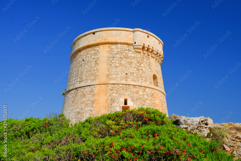 View on the Defense Tower Alcaufar on Menorca.