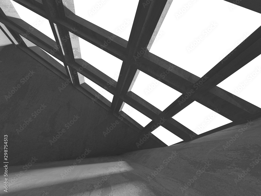 Fototapeta premium Dark concrete empty room. Modern architecture design