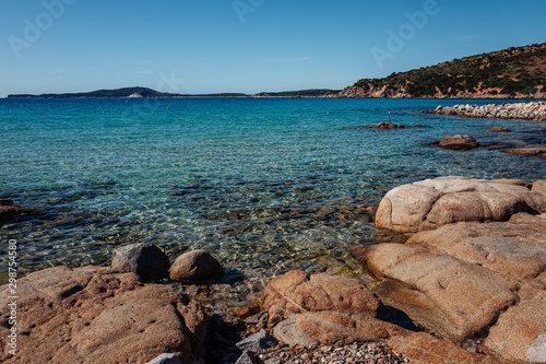 VILLASIMIUS, ITALY / OCTOBER 2019: The wonderful beach of Punta Molentis in the south of Sardinia