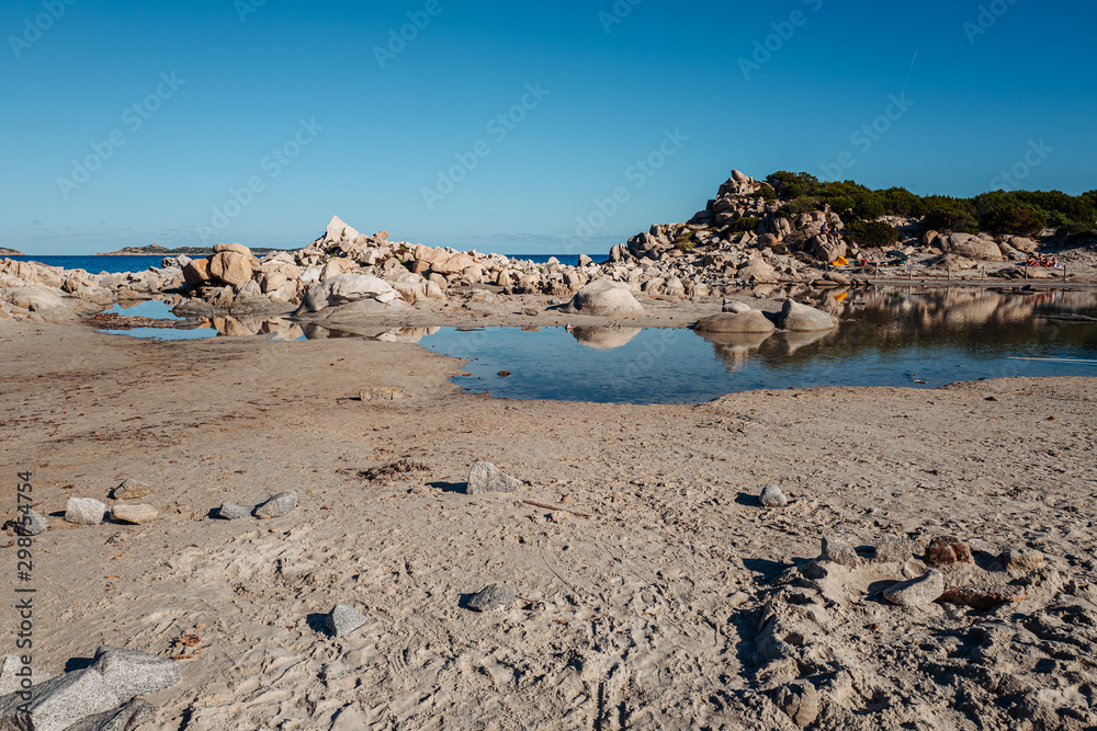 VILLASIMIUS, ITALY / OCTOBER 2019: The wonderful beach of Punta Molentis in the south of Sardinia