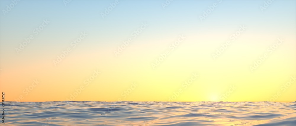 Extremely detailed and realistic high resolution 3d illustration of a sunset at the sea