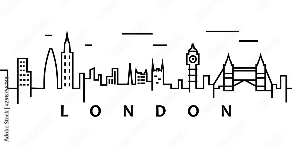 London cityscape illustration. Simple line, outline vector of city ...