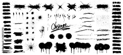 Very Nice collection of black paint, great elaboration, spray graffiti stencil template ink brush strokes, brushes, lines. Vector paint splatter blotches Round grunge design elements. Isolated set photo