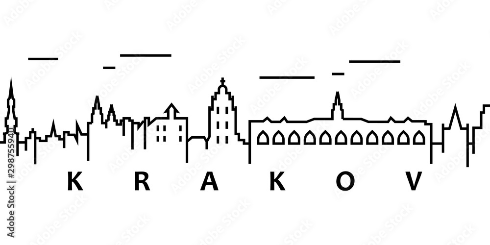 Krakow cityscape illustration. Simple line, outline vector of city landscape icons for ui and ux, website or mobile application on white background