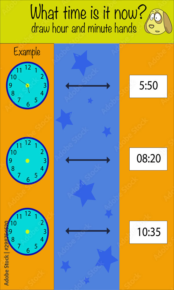 What time is it game. Children education game, iq test Stock Vector