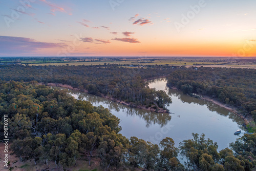 Murray River bend at sunset. Moama, New South Wales, Australia