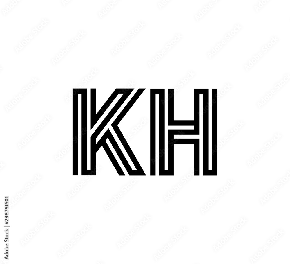 Initial two letter black line shape logo vector KH