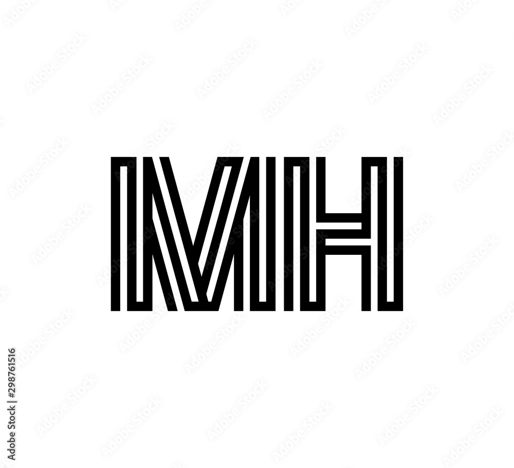 Initial two letter black line shape logo vector MH Initial two letter black line shape logo vector MH