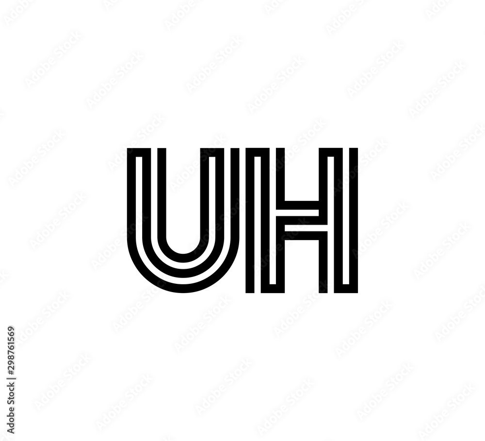 Initial two letter black line shape logo vector UH