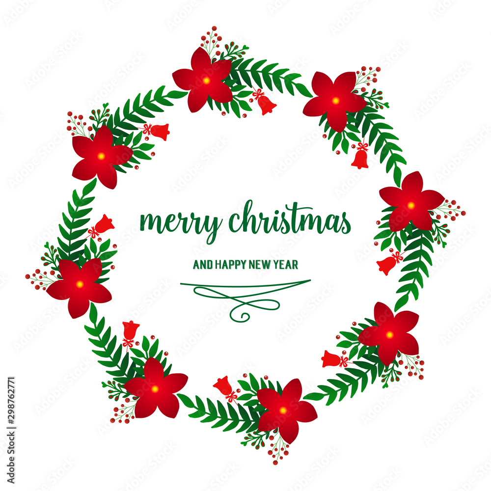 Artwork red flower frame for card text merry christmas and happy new year. Vector Artwork red flower frame for card text merry christmas and happy new year. Vector