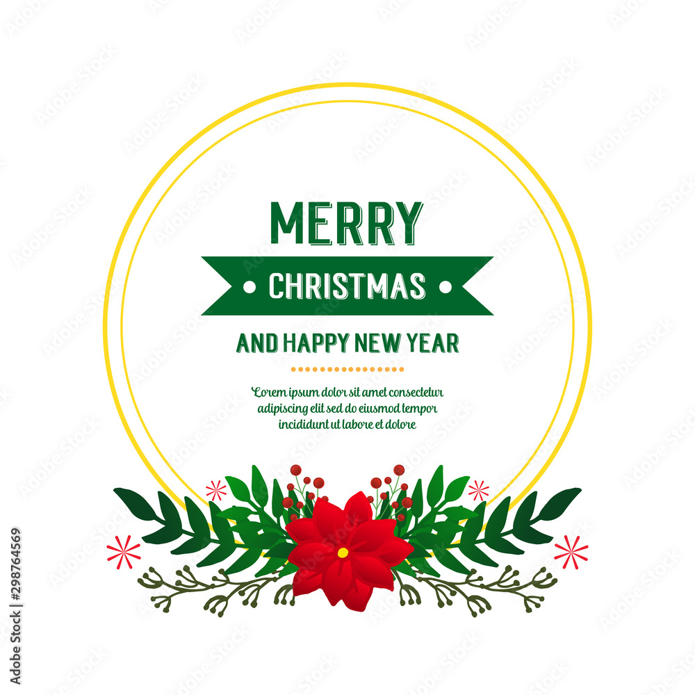 Elegant card merry christmas and happy new year, with art style of red flower frame. Vector Elegant card merry christmas and happy new year, with art style of red flower frame. Vector