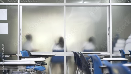 Asian students studying and preparing before taking and exam outside the classroom photo