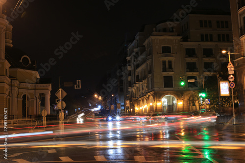  Traffic on Sahaidachnoho street at Night. Kyiv (Kiev), Ukraine © Stcc