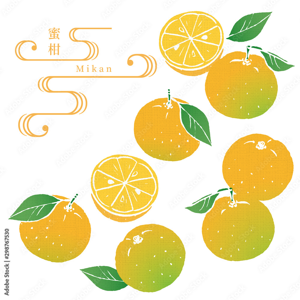 ミカンのイラスト 手ぬぐい風 和柄 Stock Vector Adobe Stock