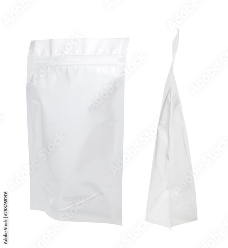 Transparent plastic zipper bags packaging. Isolated on white background.